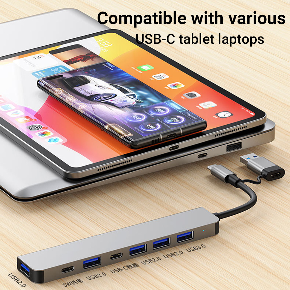 Tablet Reading Accessories - 7-in-1 Dual-Head USB-C&USB Docking Station Hub